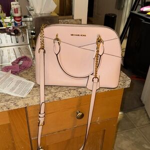 Michael Kors Jet Set Travel Medium Leather Dome Satchel Powder Blush NWOT